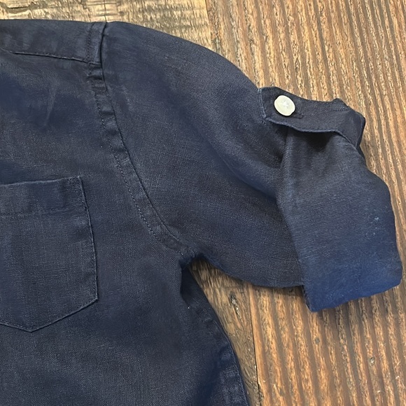 Janie And Jack Boys Linen Shirt Navy Long Sleeve Button Up 2T - like new - Picture 4 of 8